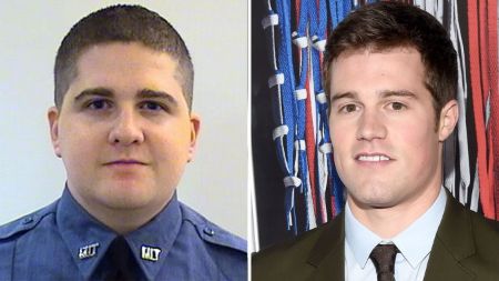 The real-life MIT police officer, Sean A. Collier (left) and his on-screen counterpart in Patriots Day, Jake Picking (right) 